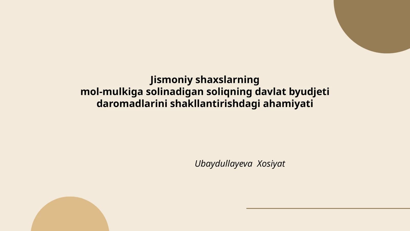 Jismoniy shaxslarning mol-mulkiga solinadigan soliqning davlat byudjeti daromadlarini shakllantirishdagi ahamiyati