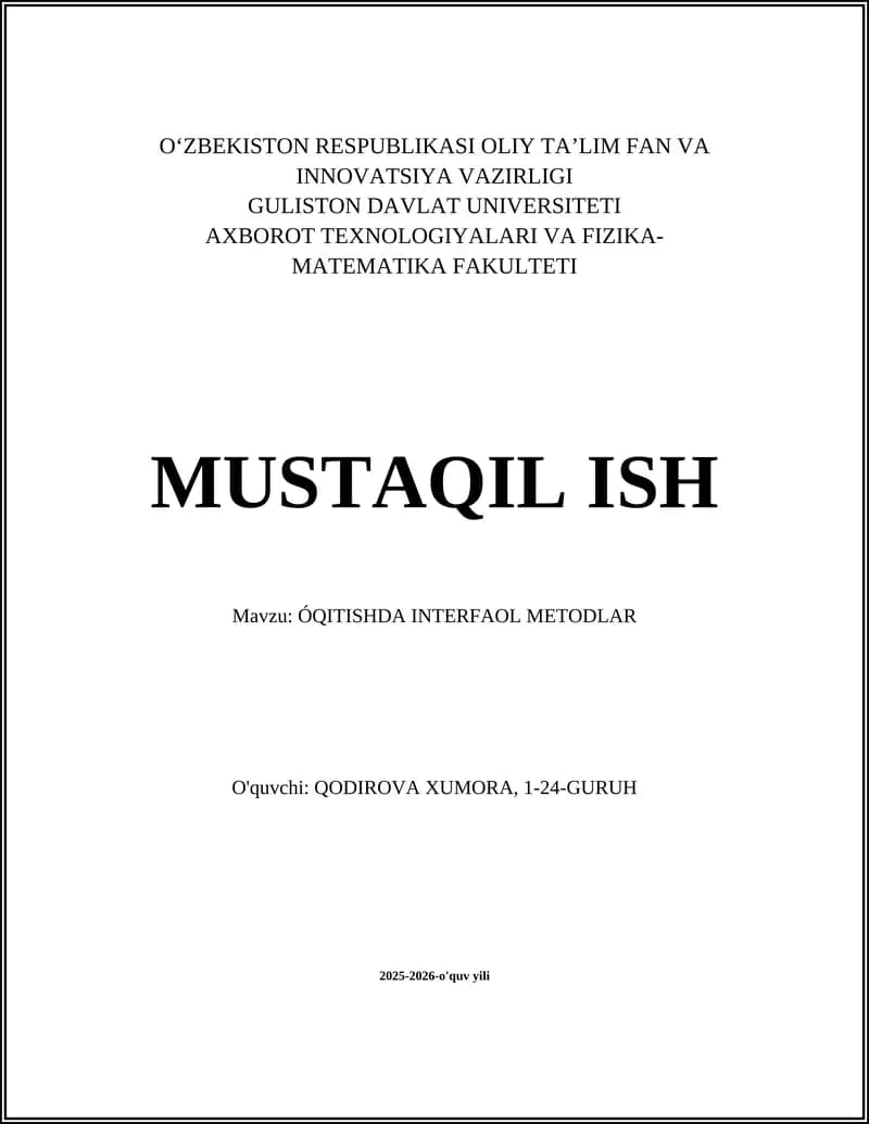 ÓQITISHDA INTERFAOL METODLAR