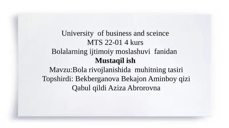 Bola rivojlanishida  muhitning tasiri
