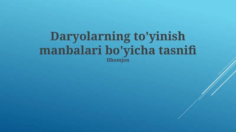 Daryolarning to'yinish manbalari bo'yicha tasnifi