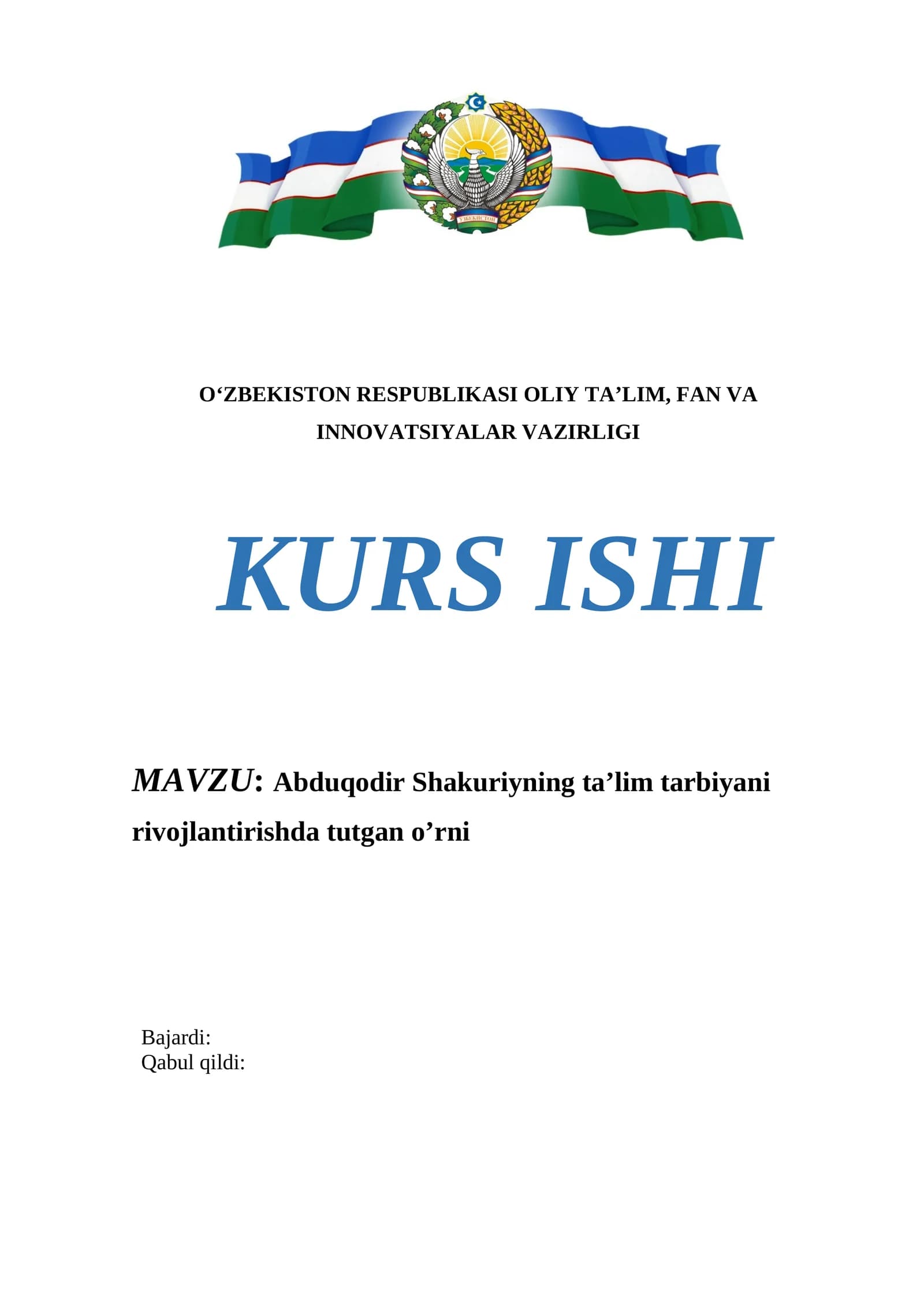 Abduqodir Shakuriyning ta’lim tarbiyani rivojlantirishda tutgan o’rni