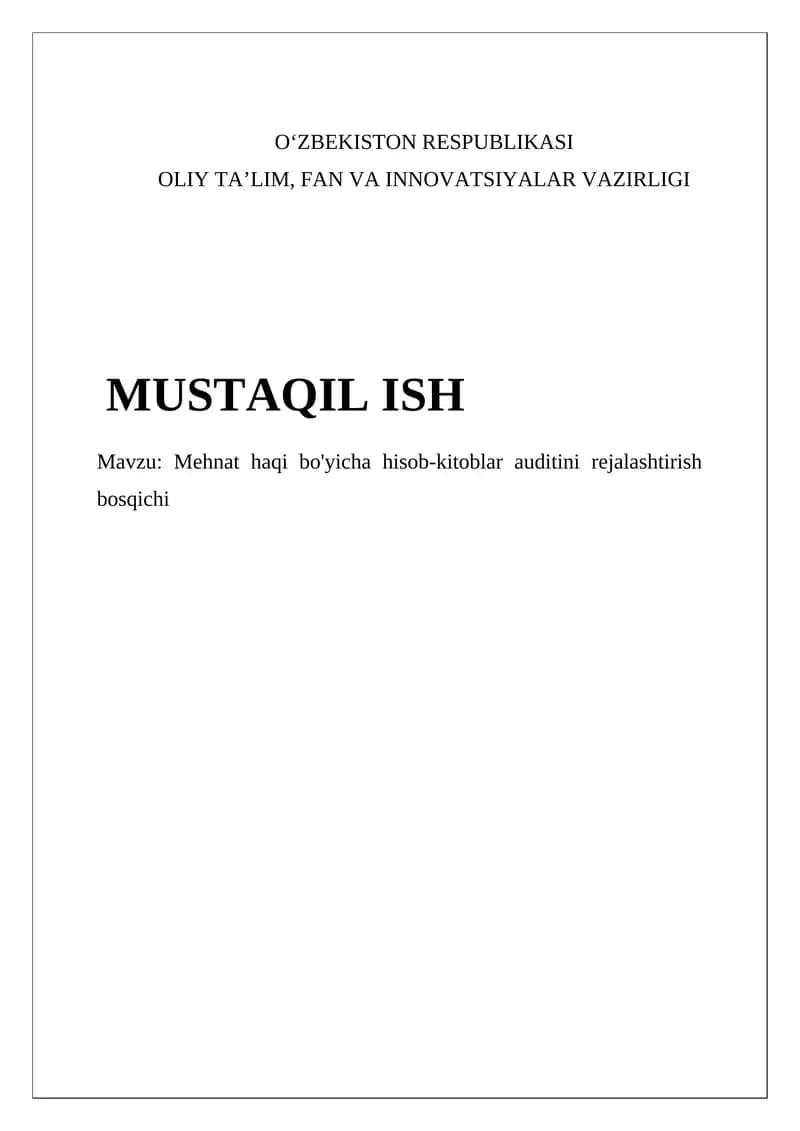 Mehnat haqi bo'yicha hisob-kitoblar auditini rejalashtirish bosqichi