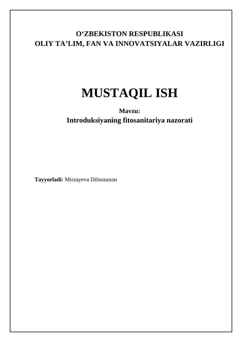 Introduksiyaning fitosanitariya nazorati