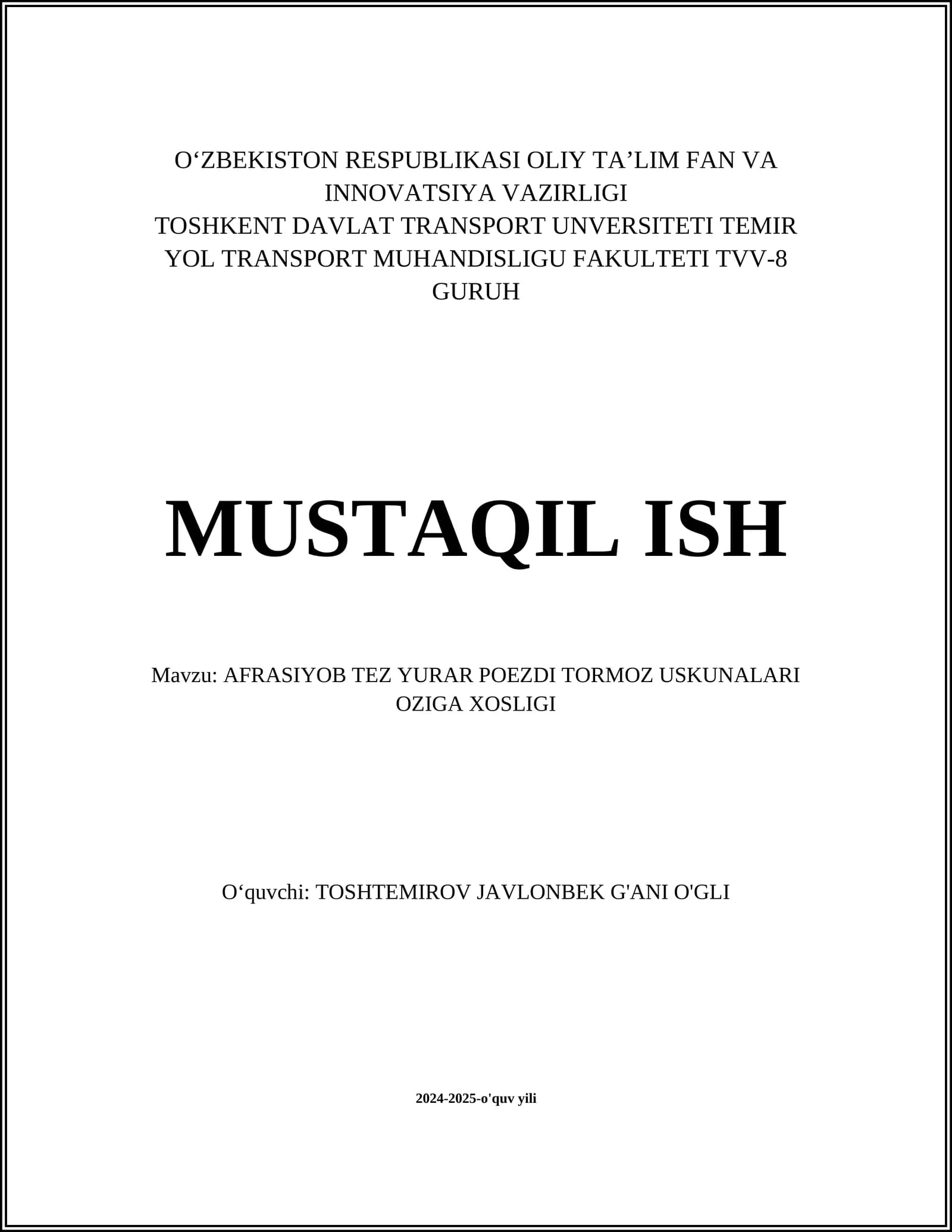Afrasiyob tez yurar poezdi
