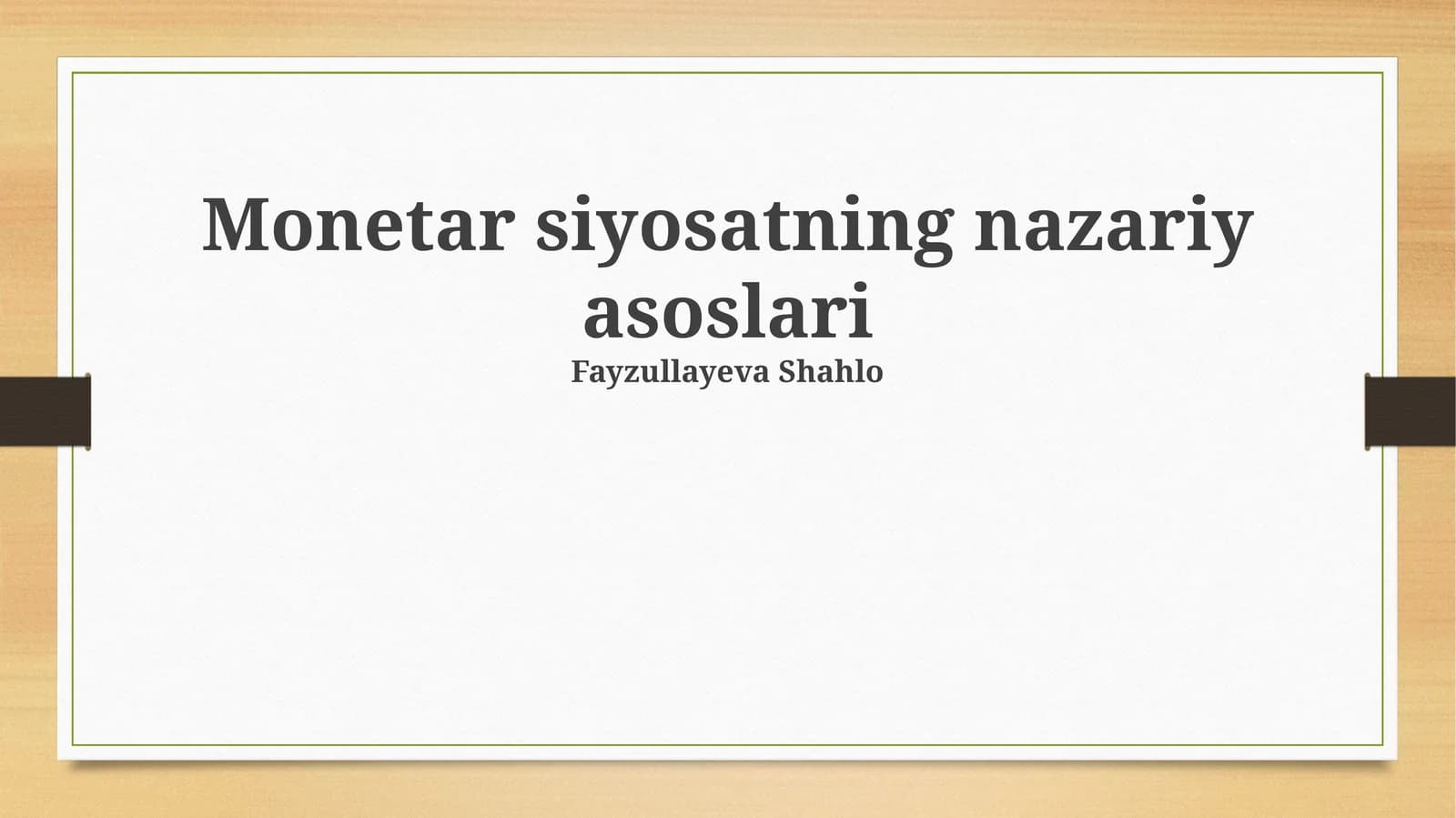 Pul Siyosatning Nazariy Asoslari