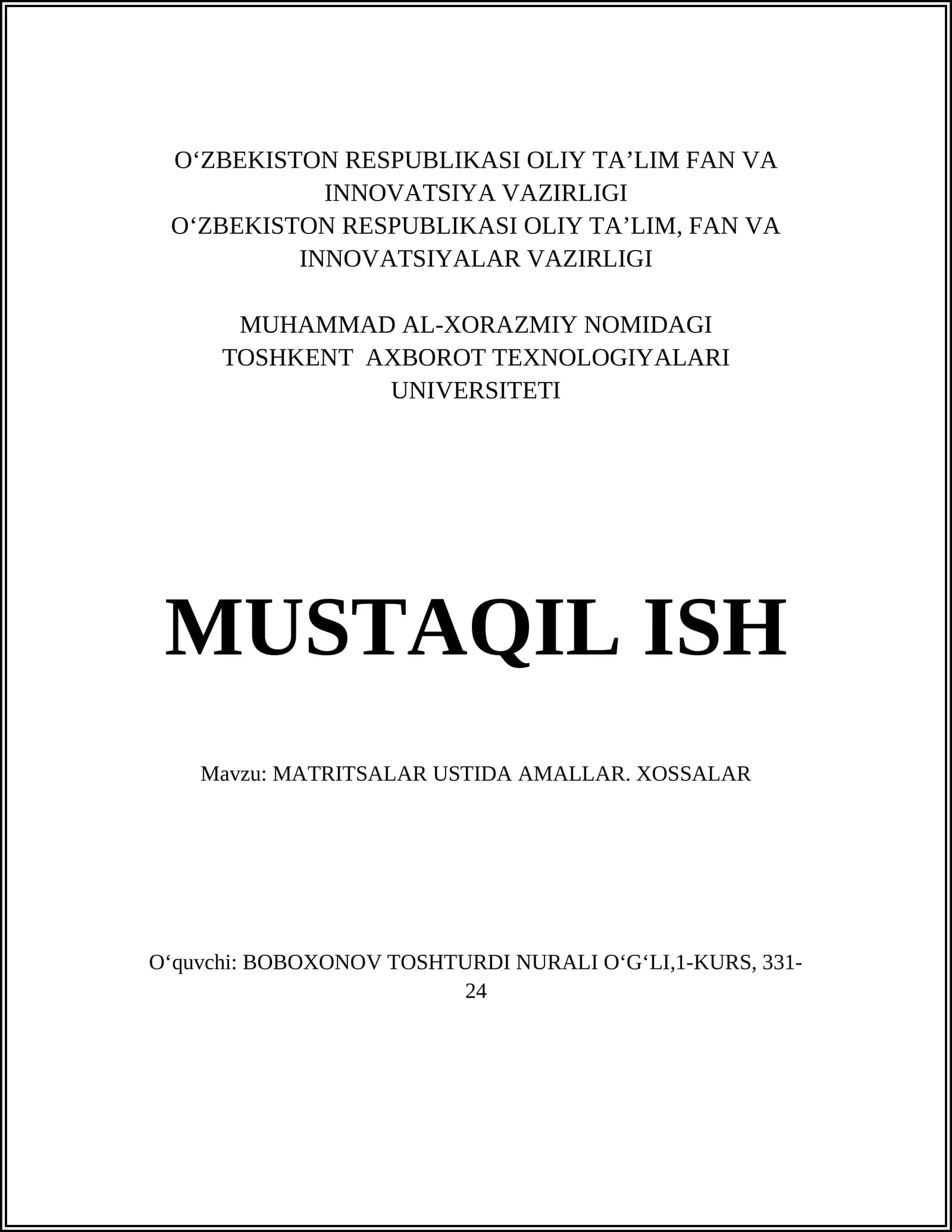MATRITSALAR USTIDA AMALLAR