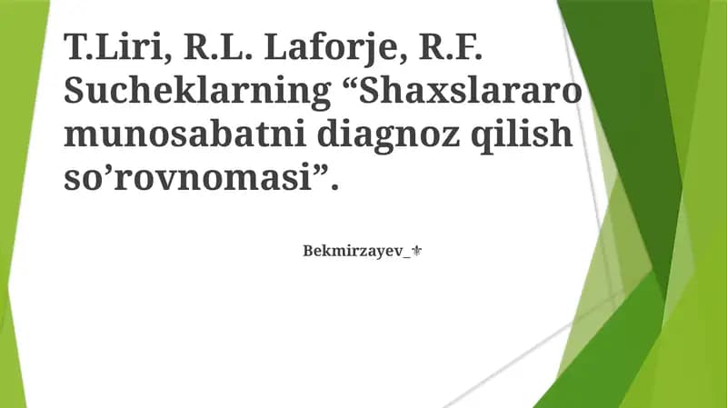 Shaxslararo munosabatni diagnoz qilish so’rovnomasi