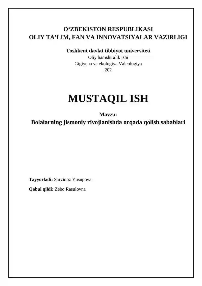 Bolalarning jismoniy rivojlanishda orqada qolish sabablari