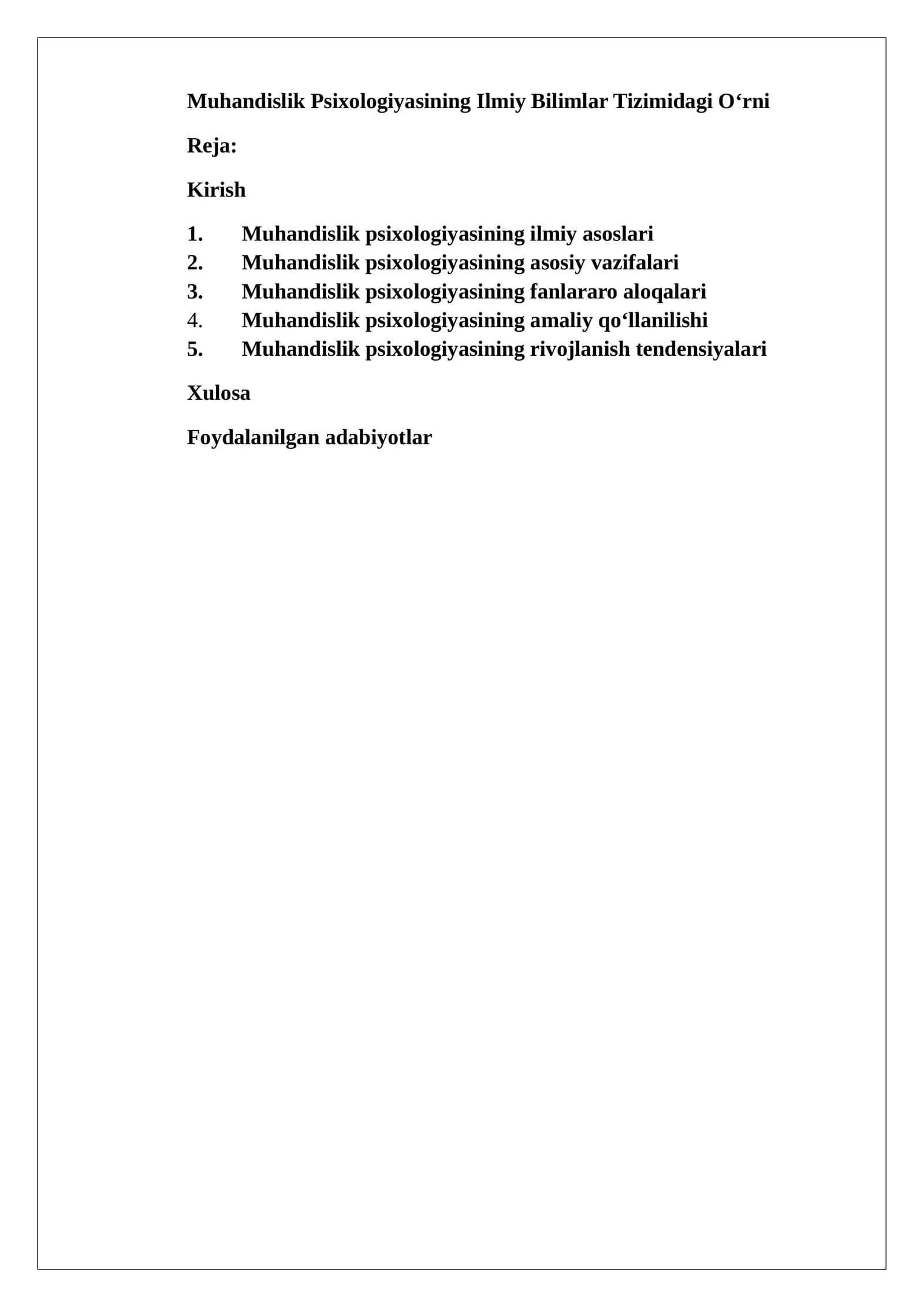 Muhandislik Psixologiyasining Ilmiy Bilimlar Tizimidagi O‘rni