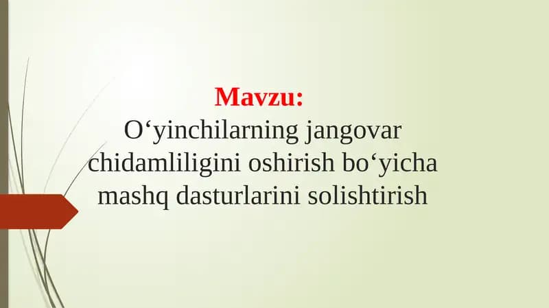 Oʻyinchilarning jangovar chidamliligini oshirish boʻyicha mashq dasturlarini solishtirish