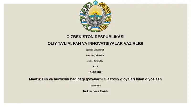 Din va hurfikrlik haqidagi g‘oyalarni G‘azzoliy g‘oyalari bilan qiyoslash