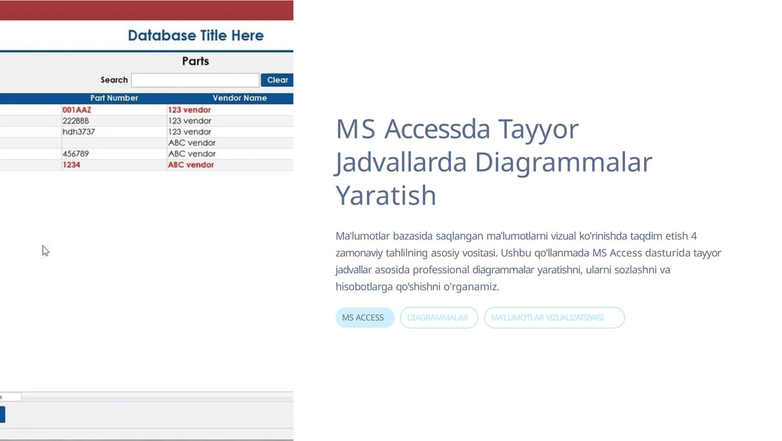 MSAccessda Tayyor Jadvallarda Diagrammalar Yaratish
