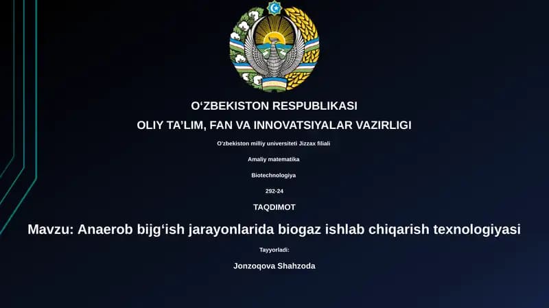 Anaerob bijg‘ish jarayonlarida biogaz ishlab chiqarish texnologiyasi
