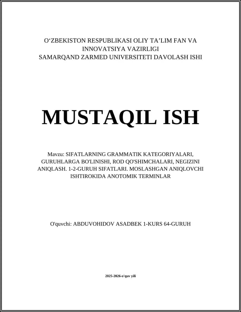 Sifatlarning grammatik kategoriyalari