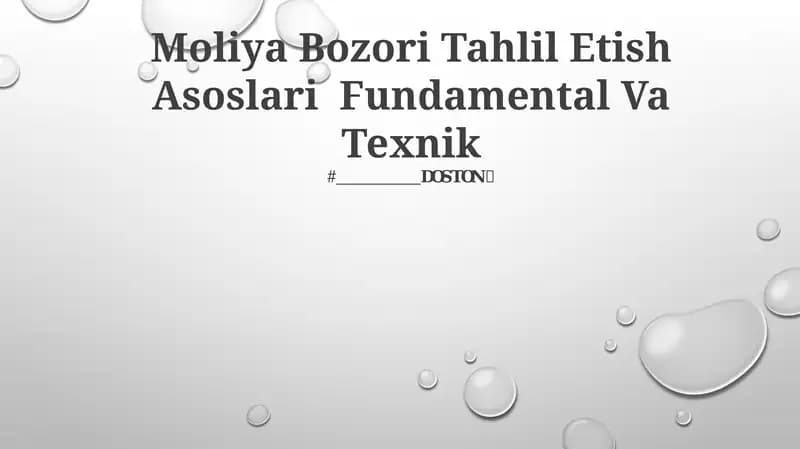 Moliya Bozori Tahlil Etish Asoslari Fundamental Va Texnik
