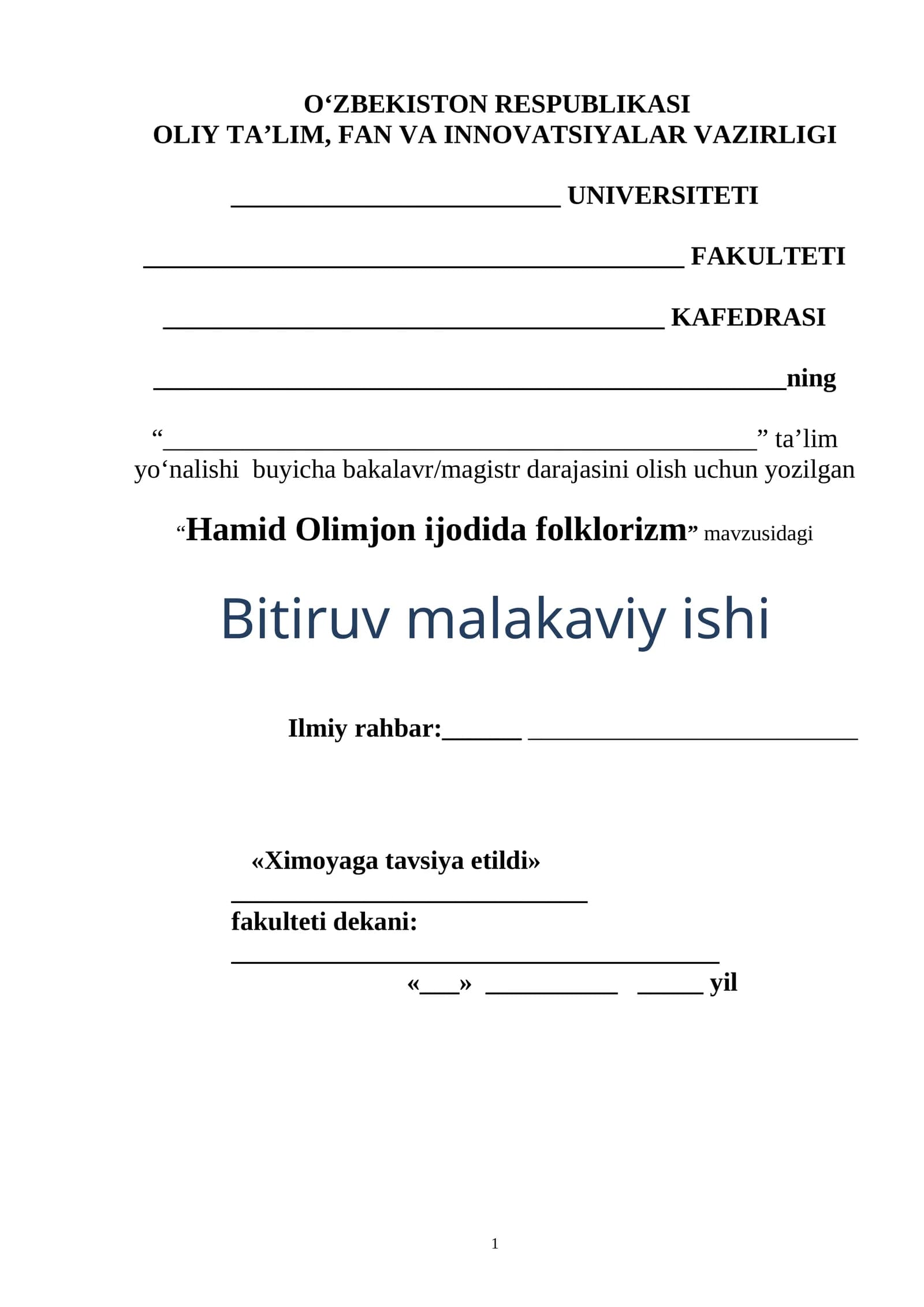 Hamid Olimjon ijodida folklorizm