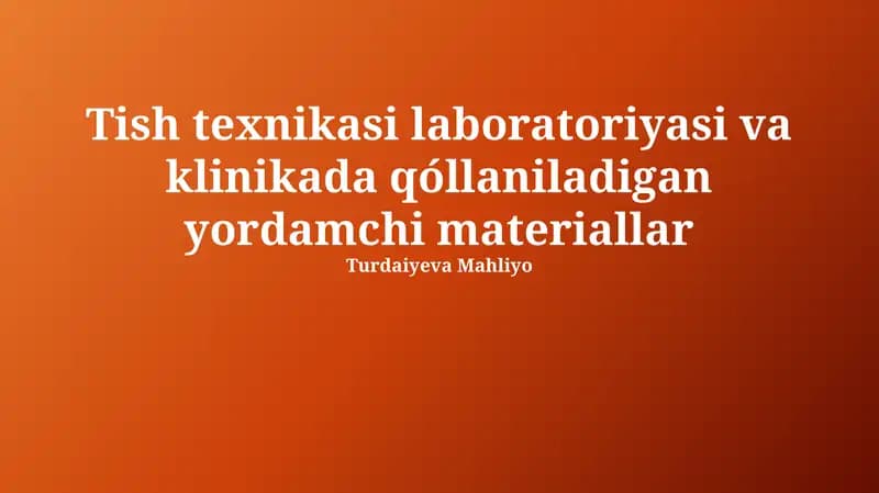 Dental laboratoriya uskunalariga kirish va gigiena vositalari