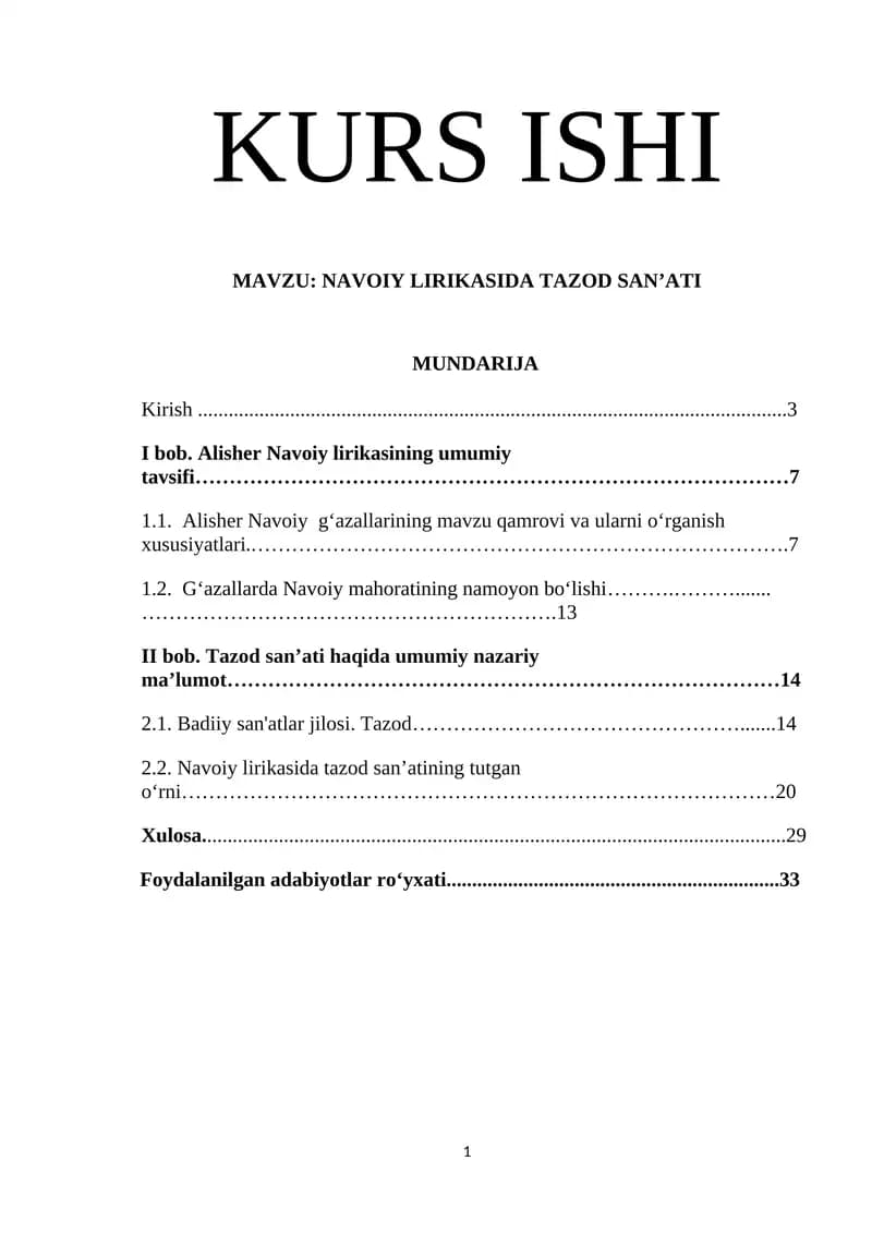 NAVOIY LIRIKASIDA TAZOD SAN’ATI