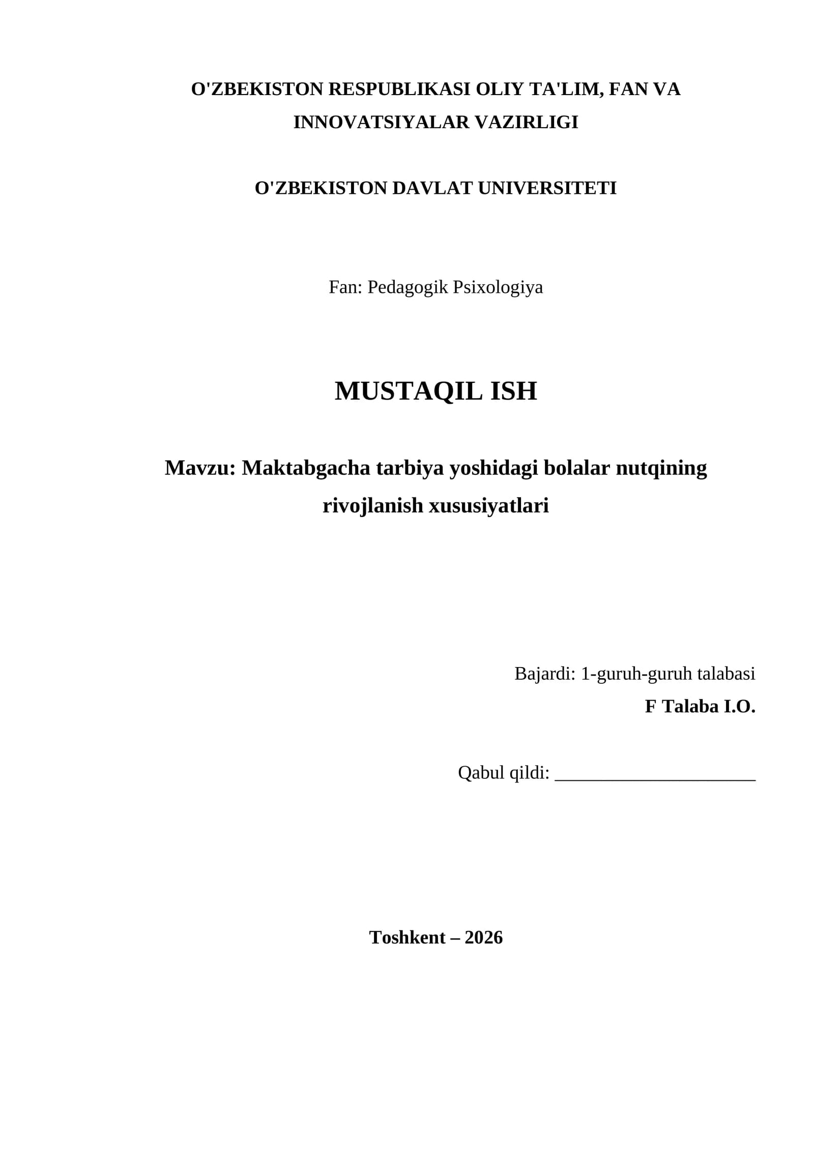 Maktabgacha tarbiya yoshidagi bolalar nutqining rivojlanish xususiyatlari