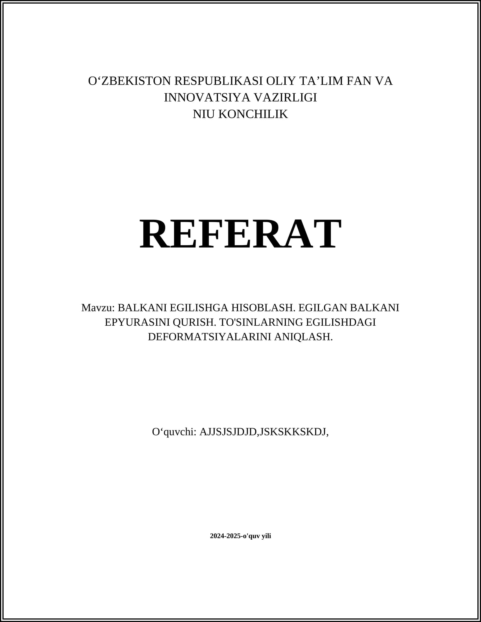 BALKANI EGILISHGA HISOBLASH