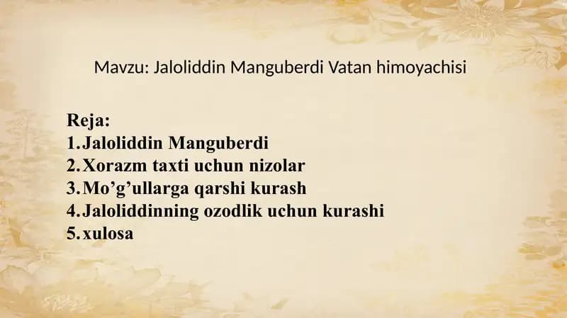 Jaloliddin Manguberdi vatan himoyachisi