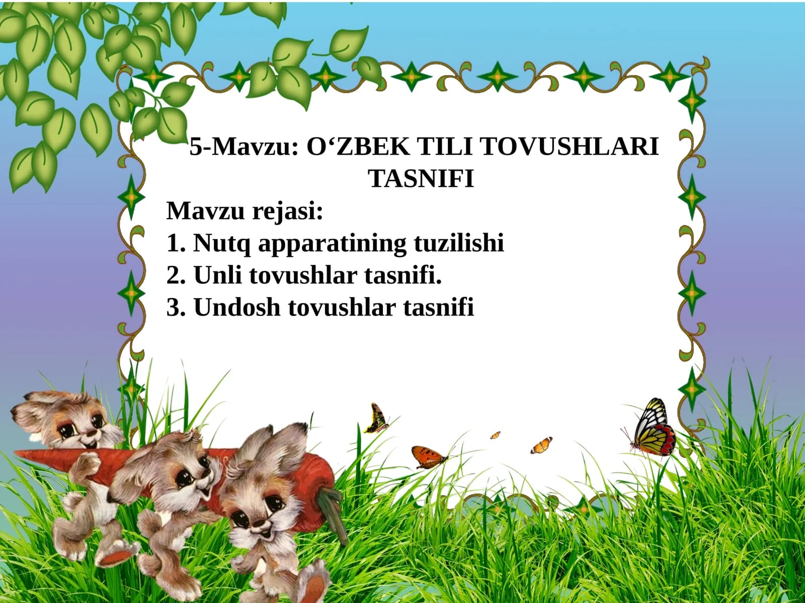 O‘ZBEK TILI TOVUSHLARI TASNIFI