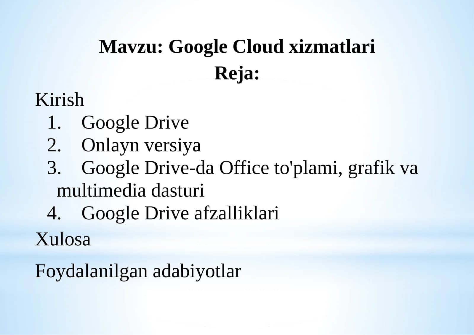 Google Cloud xizmatlari