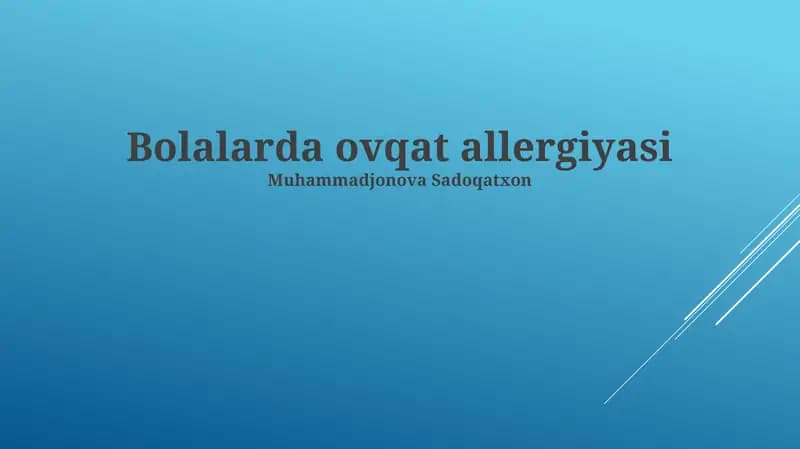 Bolalarda Oziq-ovqat Allergiyasi