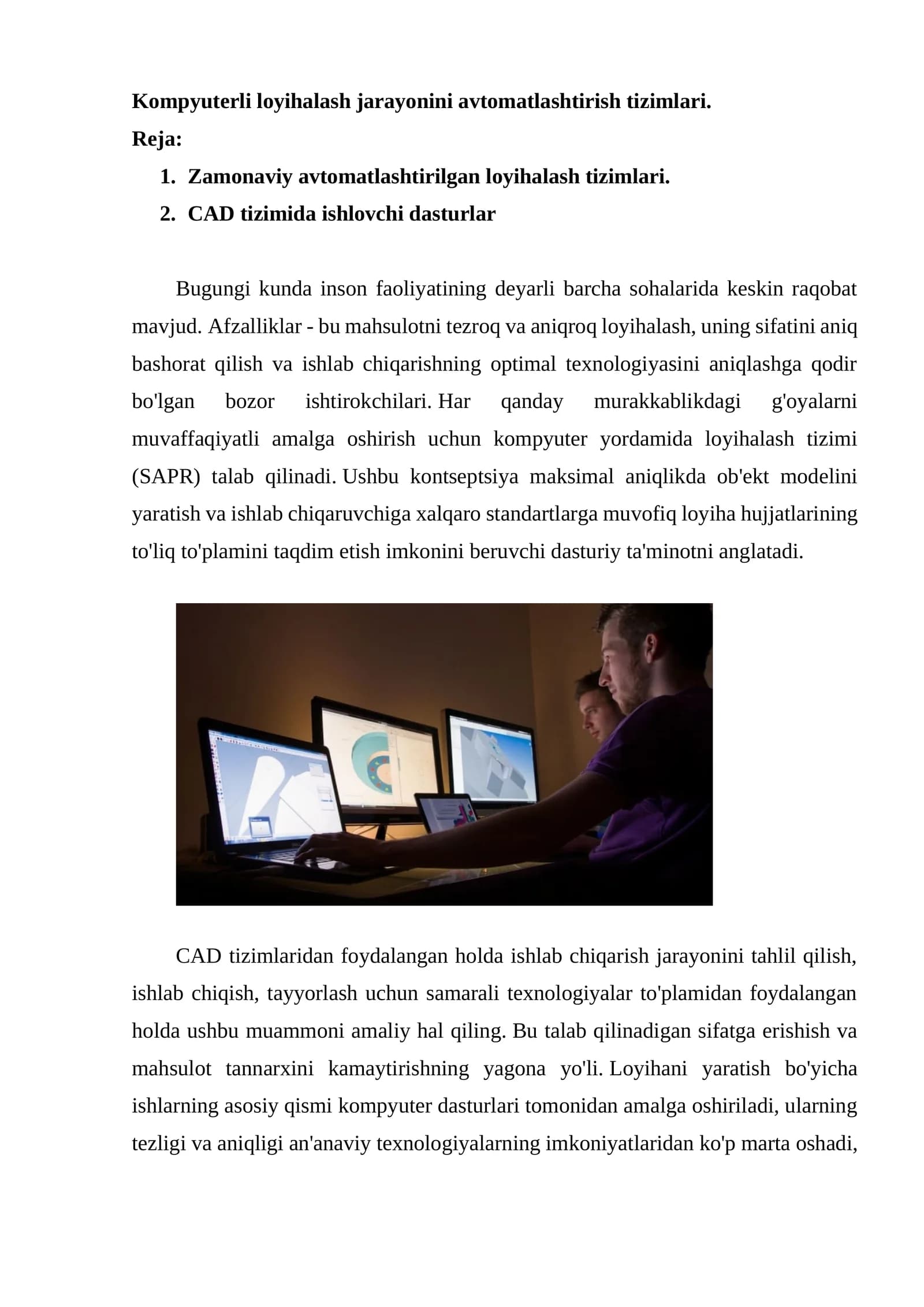 Zamonaviy avtomatlashtirilgan loyihalash tizimlari