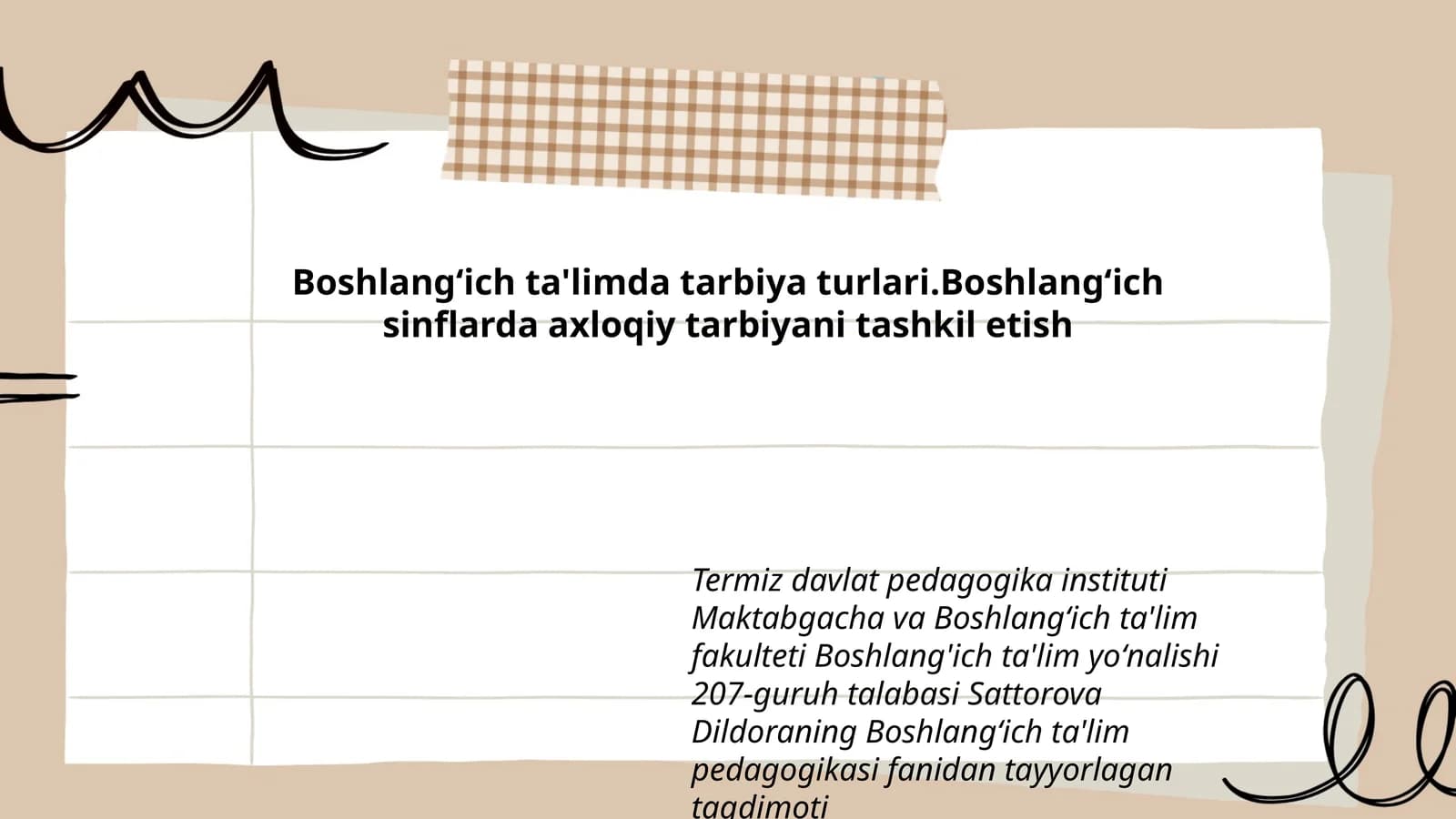 Boshlang'ich ta'limda tarbiya turlari