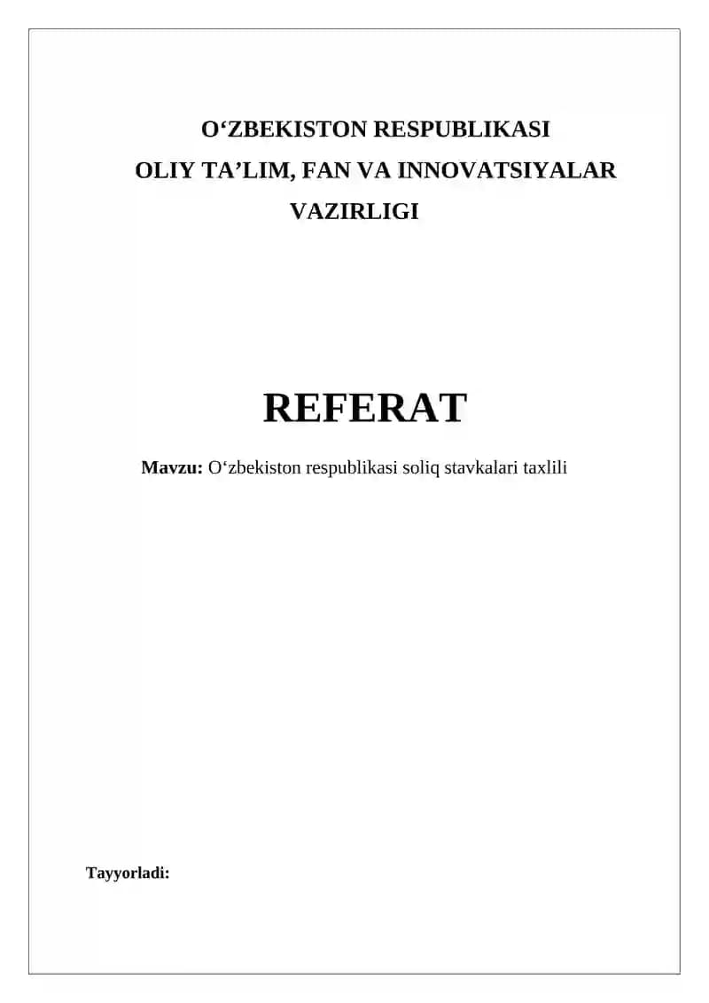 Oʻzbekiston respublikasi soliq stavkalari taxlili