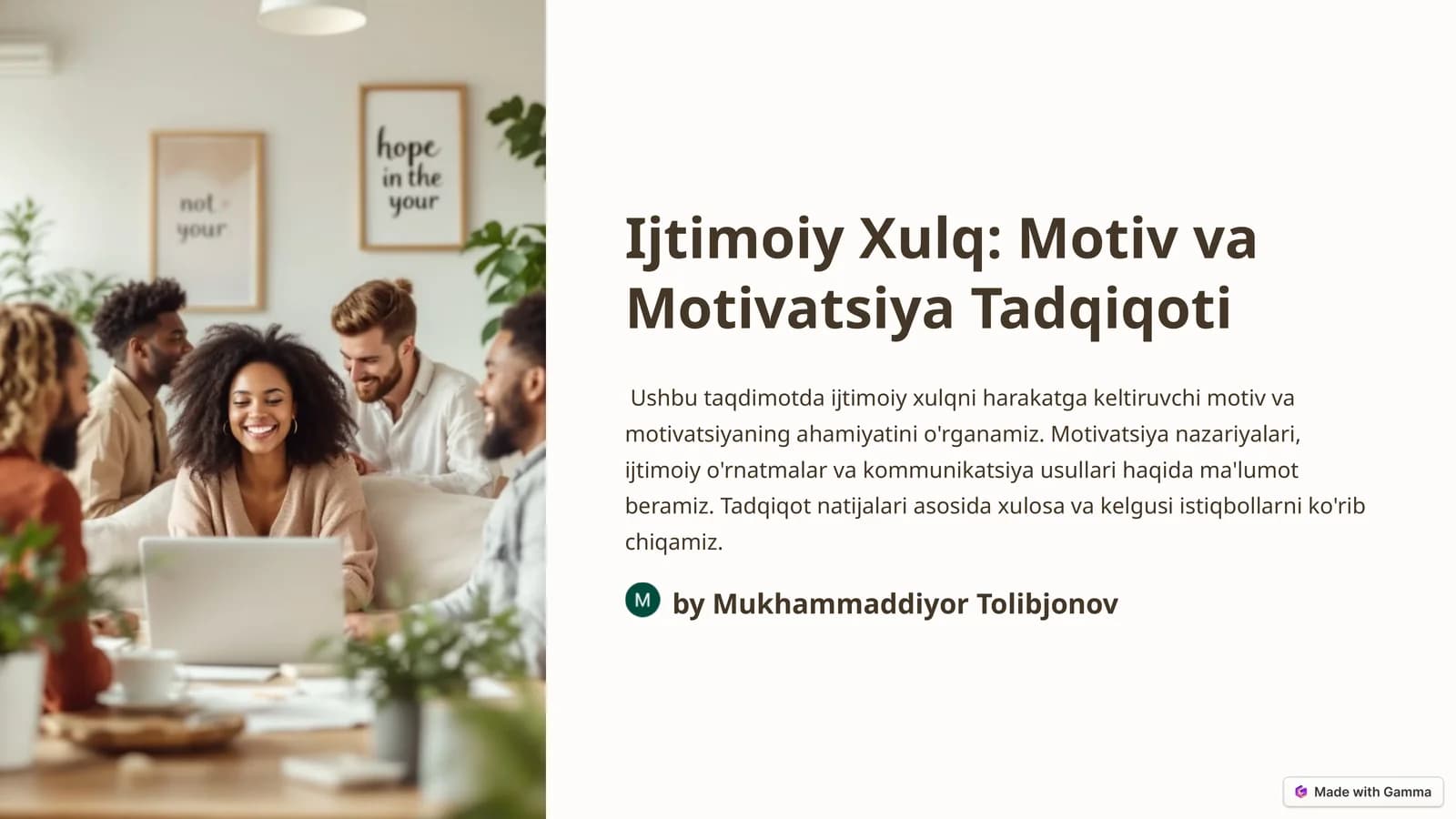 Ijtimoiy Xulq: Motiv va Motivatsiya Tadqiqoti