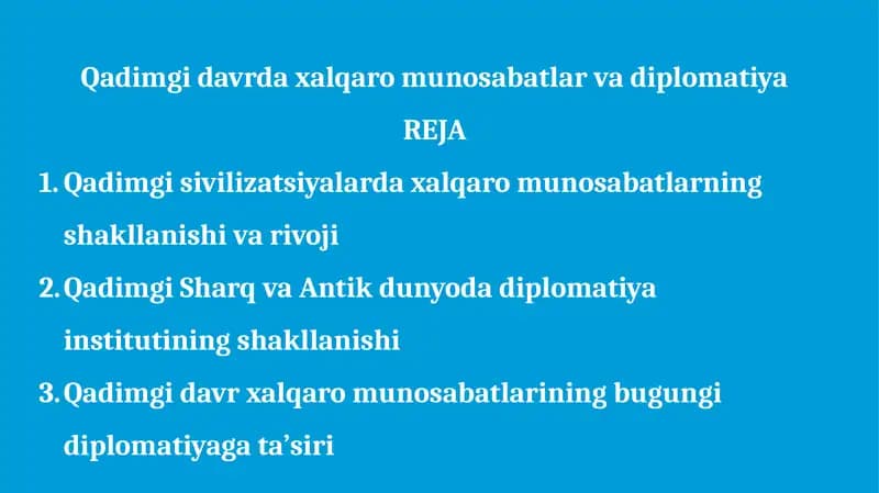 Qadimgi davrda xalqaro munosabatlar va diplomatiya