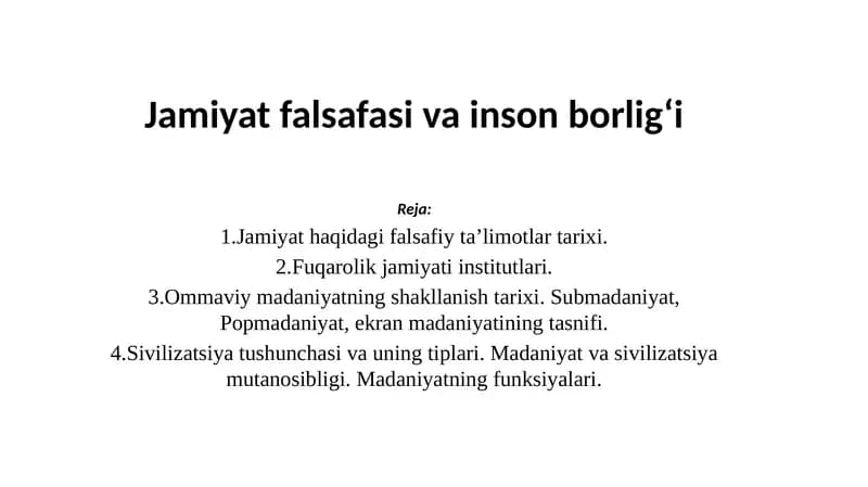 Jamiyat falsafasi va insonborlig'i