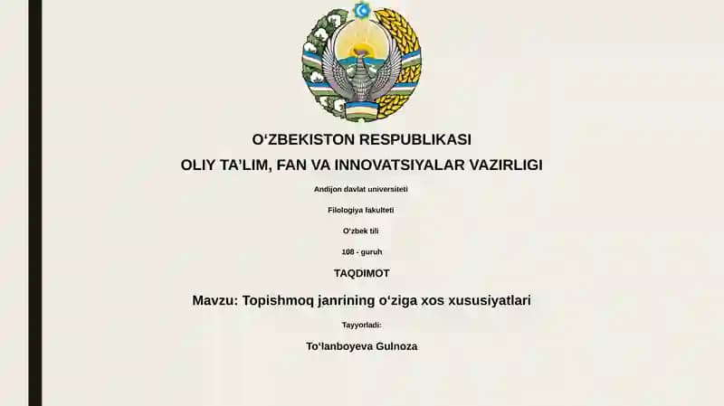 Topishmoq janrining oʻziga xos xususiyatlari