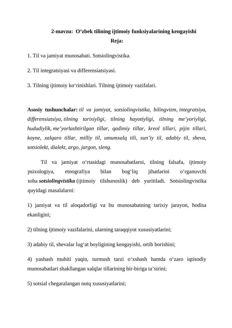 O‘zbek tilining ijtimoiy funksiyalarining kengayishi