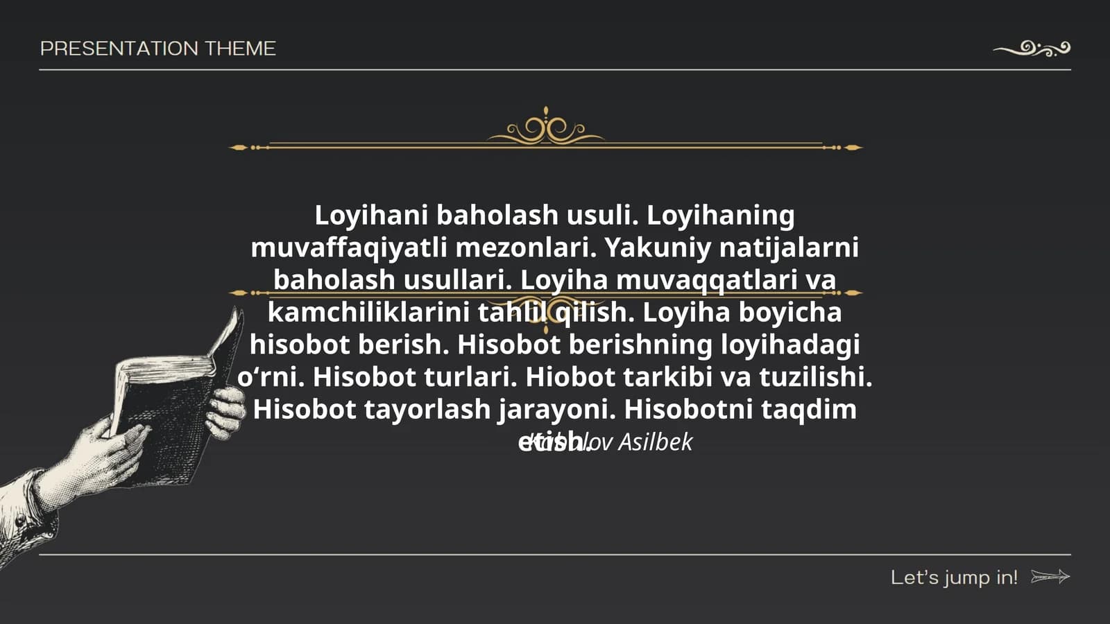 Loyihani Baholash Usuli