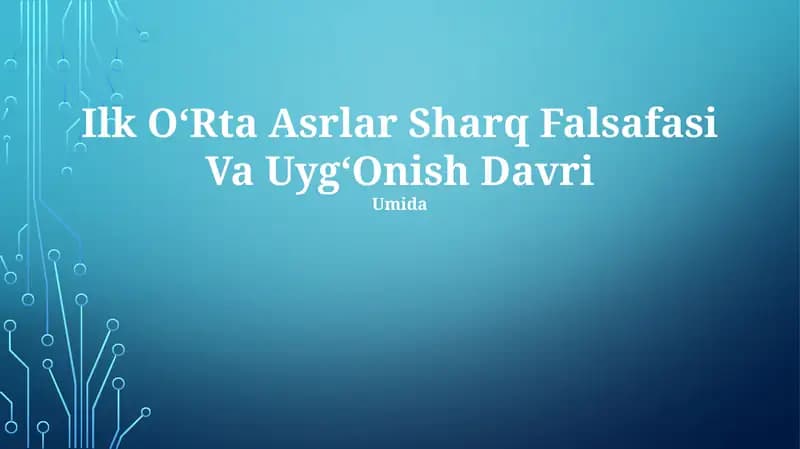 Ilk Oʻrta Asrlar Sharq Falsafasi Va UygʻOnish Davri