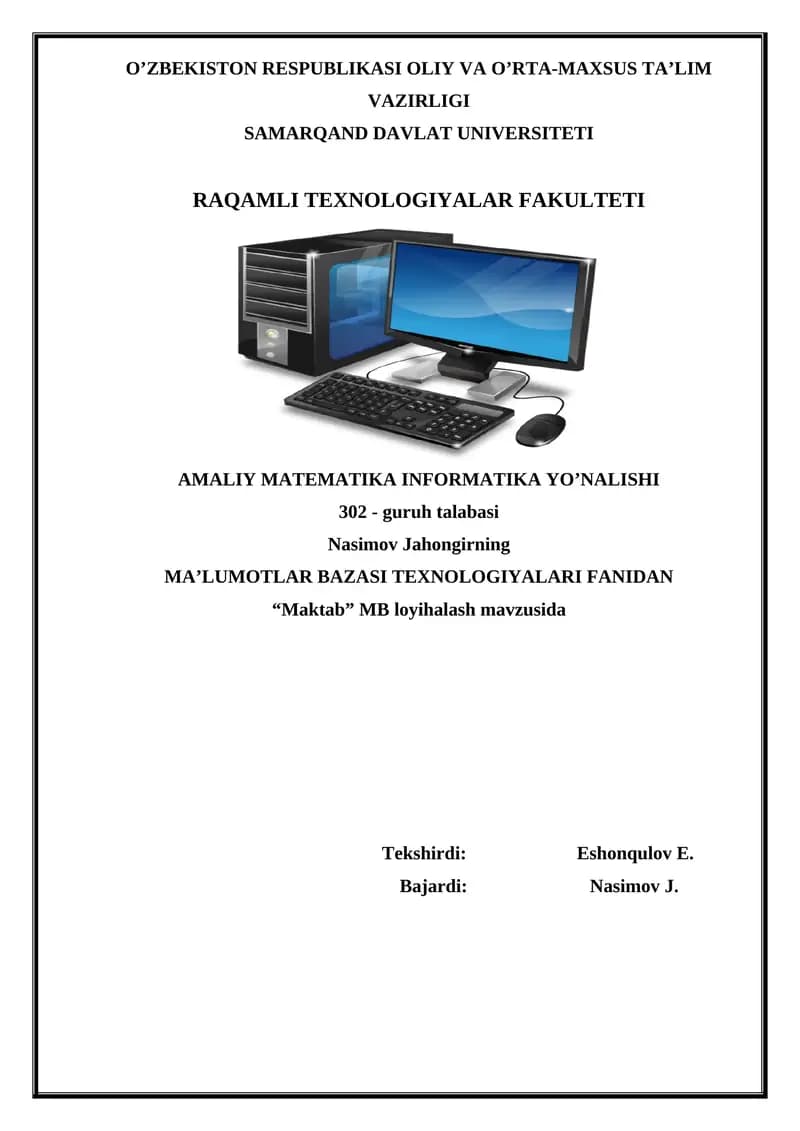 “Maktab” MB loyihalash mavzusida KURS ISHI