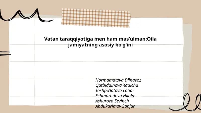 Vatan taraqqiyotiga men ham masʼulman:Oila jamiyatning asosiy boʻgʻini