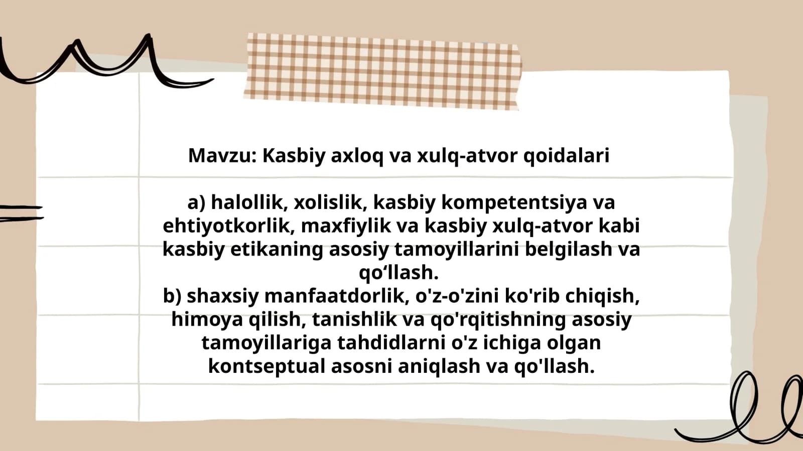 Kasbiy axloq va xulq-atvor qoidalari