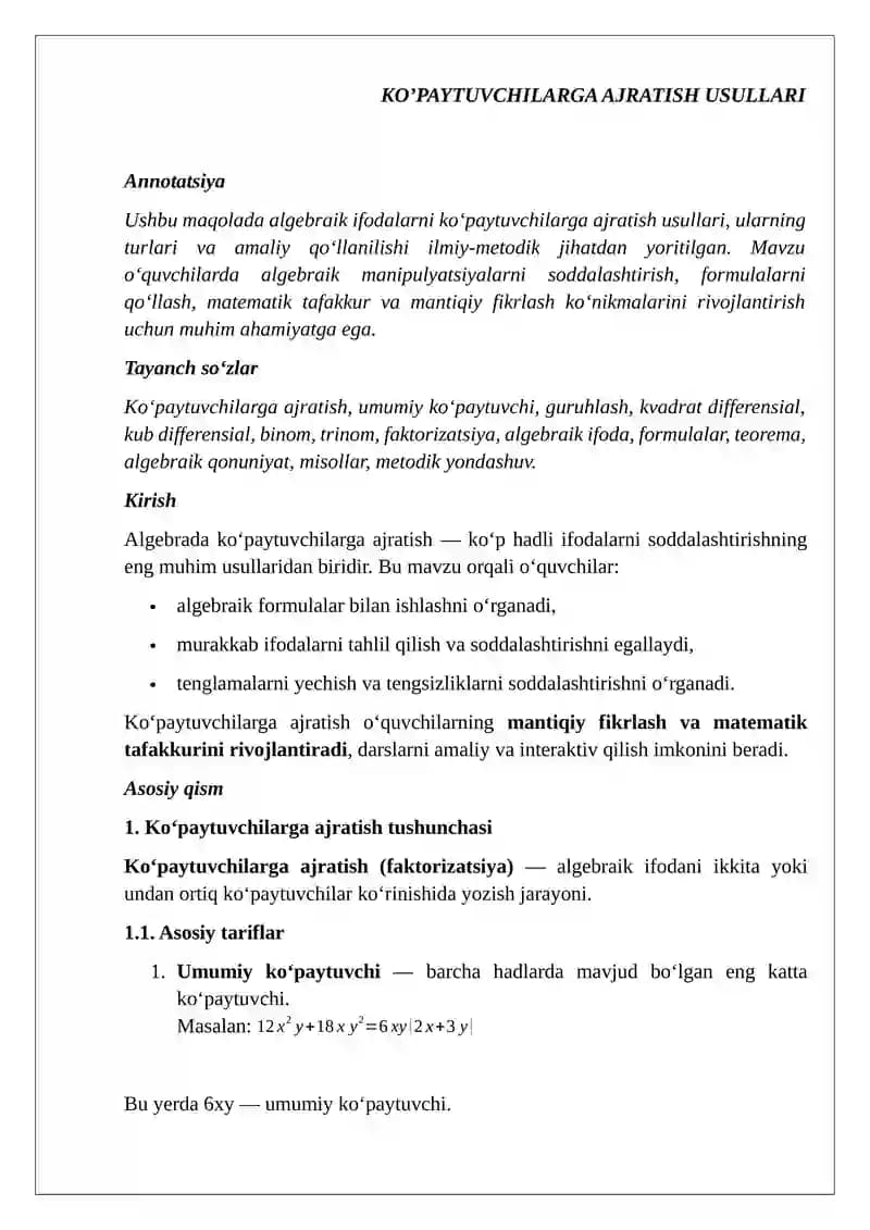 KO’PAYTUVCHILARGA AJRATISH USULLARI