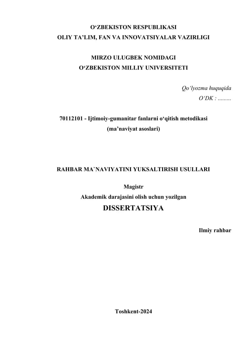 RAHBAR MA`NAVIYATINI YUKSALTIRISH USULLARI