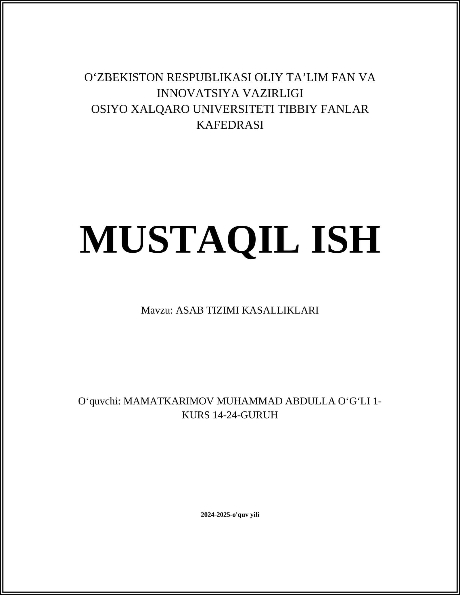 ASAB TIZIMI KASALLIKLARI