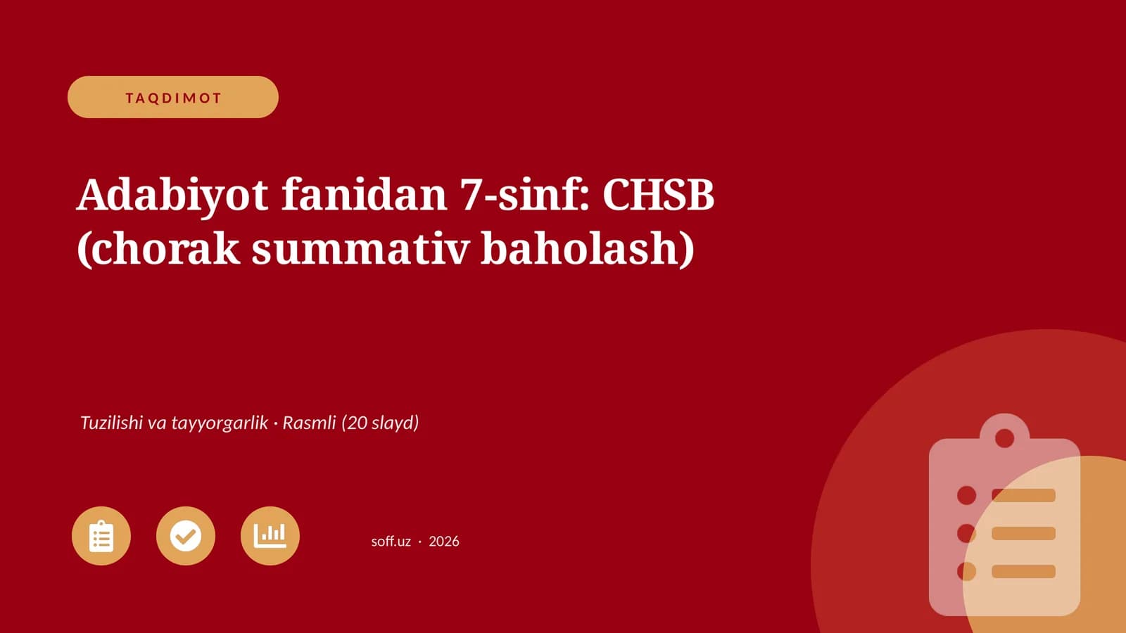 Adabiyot fanidan 7-sinf: CHSB (chorak summativ baholash)