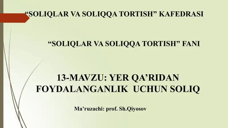 Yerqa‘ridan Foydalanganlik Uchun Soliq