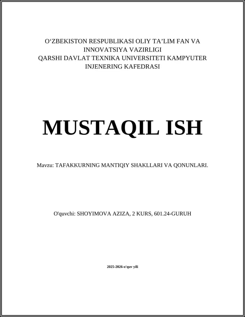 TAFAKKURNING MANTIQIY SHAKLLARI VA QONUNLARI