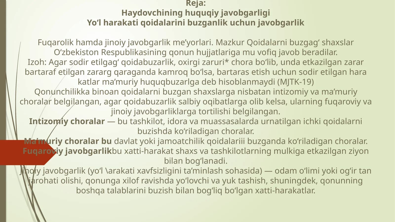 Haydovchining huquqiy javobgarligi