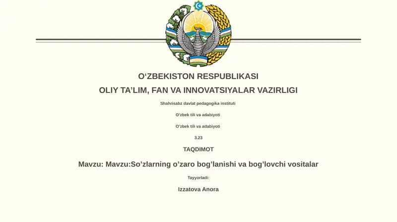 So’zlarning o’zaro bog’lanishi va bog’lovchi vositalar