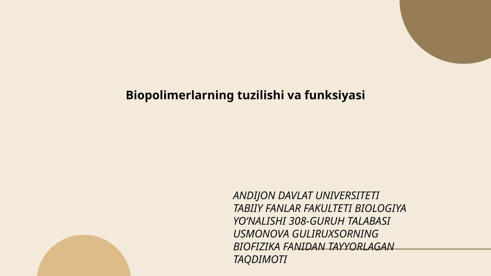 Biopolimerlarning tuzilishi va funksiyasi